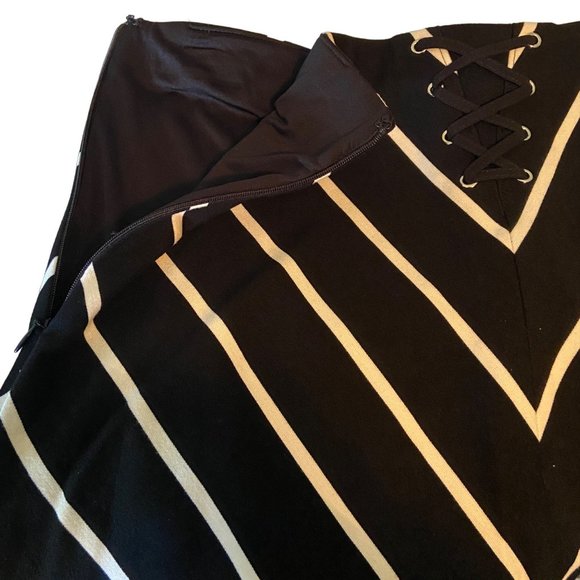 White House and Black Market Lined Midi Skirt 6 Chevron Striped A-Line Lace-up - Picture 6 of 7